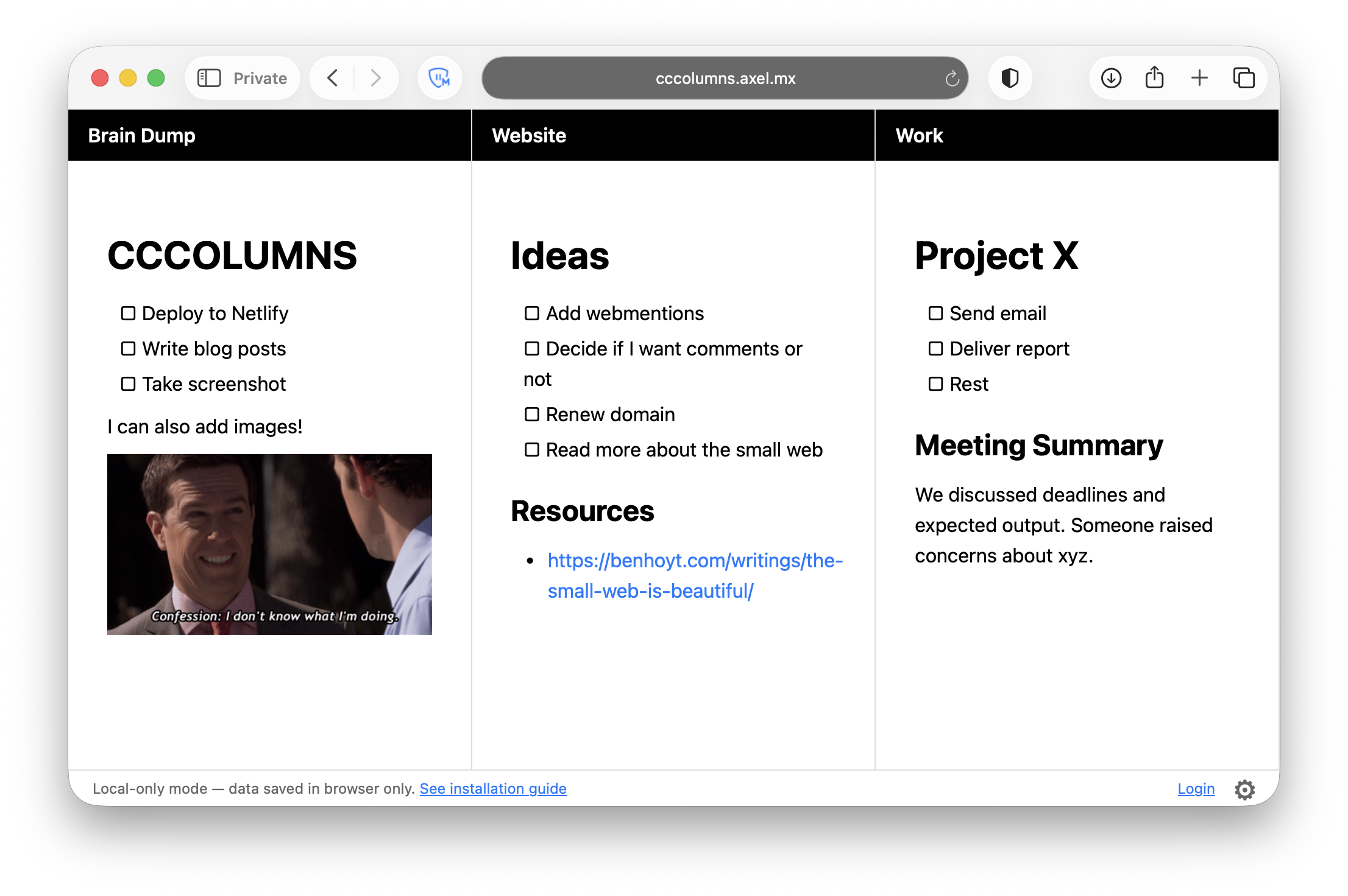 CCCOLUMNS in view mode